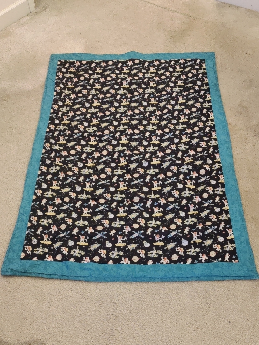 Handmade Kids Cotton Quilt Space  Theme Black Teal Y2K Cottagecore Vintage Chic